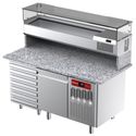 Diamond Geventileerde Koelwerkbank voor Pizza met 1 Deur en 7 Lades en Gekoelde Vitrine 1600x380x410 en Werkblad in Graniet. - TPC-165/PL2