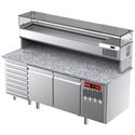 Diamond Geventileerde Koelwerkbank voor Pizza met 2 Deuren en 7 Lades en Gekoelde Vitrine 2000x380x410 en Werkblad in Graniet. - TPC-205/PL4