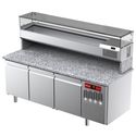 Diamond Geventileerde Koelwerkbank voor Pizza met 3 Deuren en Gekoelde Vitrine 2000x380x410 en Werkblad in Graniet. - TPP-205/PL3