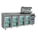 Gekoelde Werkbank | 4 Glazen Deuren + Uitkloplade En Opstand | GN1/1 | -2°/+8°C | BNC0015BAR/F