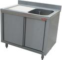 Diamond Spoeltafel 1 Kuip 600x500xh275, Links Druipvlak op Kast met 2 Schuifdeuren - L1411S-AS-D
