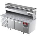 Diamond Geventileerde Koelwerkbank voor Pizza met 2 Deuren en 7 Lades en Gekoelde Vitrine 2000x380x410 en Werkblad in Graniet. - TPC-205/PL4