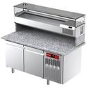 Diamond Geventileerde Koelwerkbank voor Pizza met 2 Deuren en Gekoelde Vitrine 1600x380x410 en Werkblad in Graniet. - TPP-165/PL1