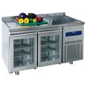 Refrigerated Counter 700 mm With 2 Glass Doors, Sink 35x40x20h cm On the Right and Upstand, -2°/+8°c, Mastro MRGF150/FG
