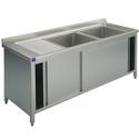 Mastro Wasbakunit Op Kastje, 2 Wasbakken + Afdruipdeel Links, Met Schuifdeuren, 1600X600 Mm | SLA2GS1606