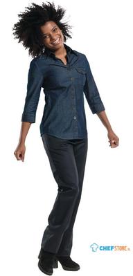 Chaud Devant Blue Denim Stretch Dames Blouse Driekwart Mouw, Chaud Devant B542-XS