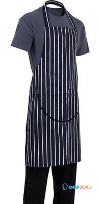Whites halterschort blauw-wit gestreept met zak | A535