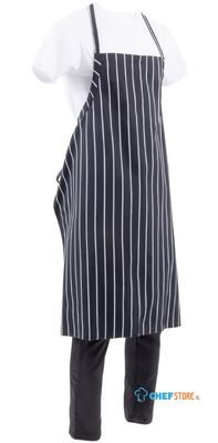 Chef Works Premium geweven schort zwart-wit gestreept | B248