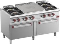 Fornuis 4 Branders - Centrale Doorkookplaat - 2 Gasovens GN 2/1 - Diamond G7/T4B2F15-N