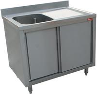 Diamond Spoeltafel 1 Kuip 600x500xh275, Rechts Druipvlak op Kast met 2 Schuifdeuren - L1411D-AS-D