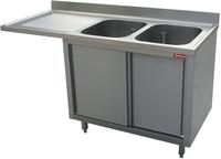 Diamond Spoeltafel met 2 Kuipen 400x500x275 Links Druipvlak op Kast met 2 Schuifdeuren en Nis voor Vaatwasser - L1621VS-AS-D
