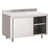 Gastro-Inox RVS Werkbank 1300(l)x700(d)x850(h)mm Met Schuifdeuren En Achteropstand, Gastro-Inox 312.024