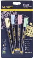 Securit Liquid Pastel Krijtstift Met 1-2mm Penpunt In Groen - Blauw - Geel - Lila (doos 4) - CU771