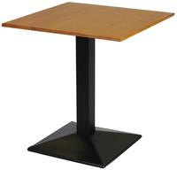 Turijn Vierkante Tafel op Voetstuk met Metalen Onderstel en Blad van Zacht Eikenhout - 700x700 Mm - Chefstore.nl FT502