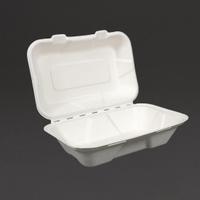 Vegware composteerbare bagasse voedseldozen met scharnierdeksel 22,8cm | GH026
