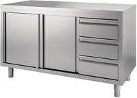 Gastro M | RVS werktafel | Schuifdeuren | 3 laden |160x70x85cm | GN165