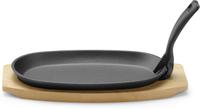 Gietijzeren Schaal met Houten Onderlegger en Greep, HENDI, Zwart, 280x140x(H)30mm - 629383