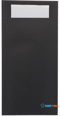 Europochette Royale Maat Zwart Bestek Zakje met Witte Zachte 2-Laags Servet (250 Stuks) - HX979