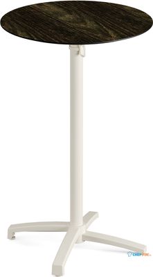 Feros 119091470 X Cross - Bartafel onderstel zand + Riverwashed Wood HPL Tafelblad Ø70 cm