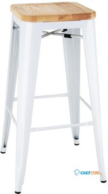 Bolero Bistro Hoge Krukken met Houten Zitkussen Wit (4 Stuks) - DW739