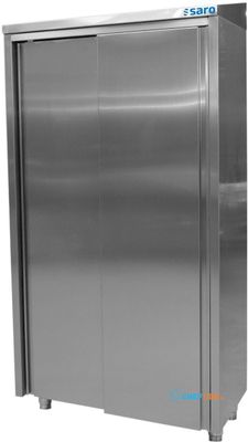 SARO Hoge Kast Roestvast Staal met 3 Schappen en 2 Schuifdeuren 1000 Mm - 700-4010