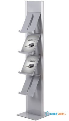 Syna Brochurerek Totem Zilver met Stalen Legplanken - BRT4S
