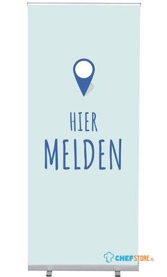 Syna Roll-Banner Budget 85 Complete Set hier Melden Blauw Nederlands - RBB085LSFI354