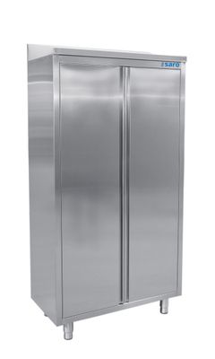 SARO Hoge Kast Roestvast Staal met 3 Schappen en 2 Draaideuren 1000 Mm - 700-4005 1
