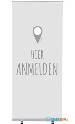 Syna Roll-Banner Budget 85 Complete Set hier Melden Grijs Duits - RBB085LSFI351