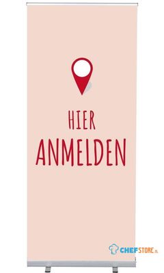 Syna Roll-Banner Budget 85 Complete Set hier Melden Rood Duits - RBB085LSFI359