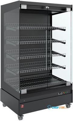 Diamond Warmte Vitrine, Zelfbediening, met Glazen Deur, op Wielen - FULL BLACK - HAS10-G5 1