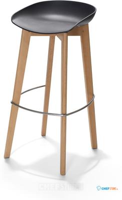 Essentials Keeve Barkruk Zwart Low, Berkenhouten Frame en Kunststof Zitting, 53x47x90cm (LxBxH), 506F03SB 1