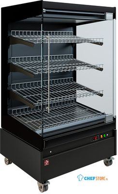 Diamond Warmte Vitrine, Zelfbediening, met Glazen Deur, op Wielen - FULL BLACK - HAS08-P5 1