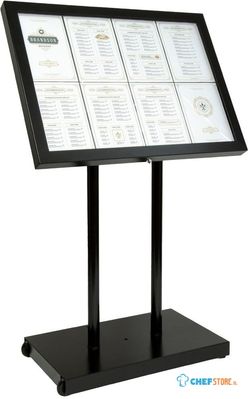 Securit Zwart Hamerslag Staal Witte LED's 8xA4 Informatiedisplay (excl. Paal En Voet) - CU934