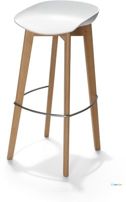 Essentials Keeve Barkruk Wit Low, Berkenhouten Frame en Kunststof Zitting, 53x47x90cm (LxBxH), 506F03SW