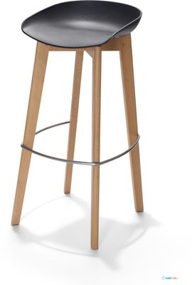 Essentials Keeve Barkruk Zwart Low, Berkenhouten Frame en Kunststof Zitting, 53x47x90cm (LxBxH), 506F03SB