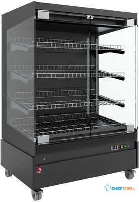 Diamond Warmte Vitrine, Zelfbediening, met Glazen Deur, op Wielen - FULL BLACK - HAS10-P5 1