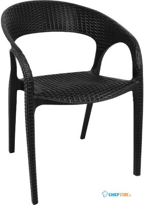 Bolero kunststof rotan stoel met armleuning zwart | GR363