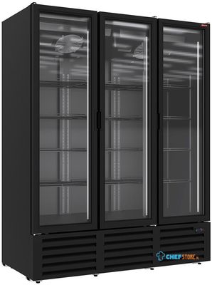 Diamond Positieve Gekoelde Vitrine 1455 Liter, 3 Schuifdeuren - ZWART - DRP16-3B