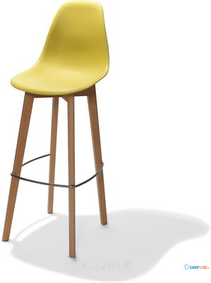 Essentials Keeve Barkruk Geel, Berkenhouten Frame en Kunststof Zitting, 53x47x119cm (LxBxH), 506F01SY 1