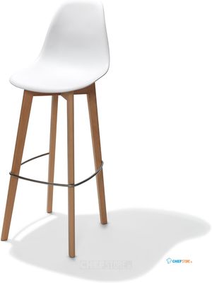 Essentials Keeve Barkruk Wit, Berkenhouten Frame en Kunststof Zitting, 53x47x119cm (LxBxH), 506F01SW