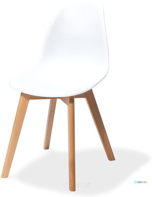 Essentials Keeve Stoel Wit , Berkenhouten Frame en Kunststof Zitting, 47x53x83cm (LxBxH), 505F01SW