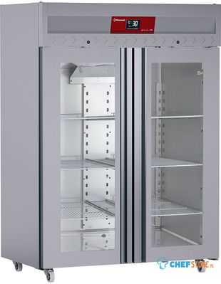 Diamond IE140/R9H-G Vrieskast geventileerd 1400 liter, 2 glazen deuren GN 2/1, op wielen