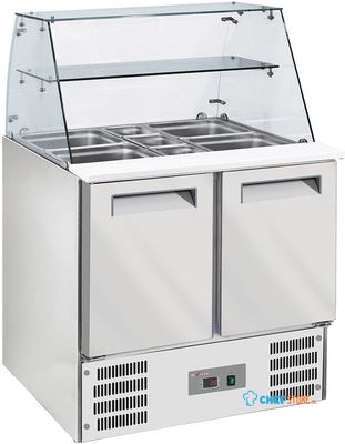 Diverso By Diamond Gekoelde Saladette met Gebogen Glas 2x GN 1/1 + 3x GN 1/6-150 mm + Reserve 2 Deuren GN 1/1 - WR-SAL6-L2 1