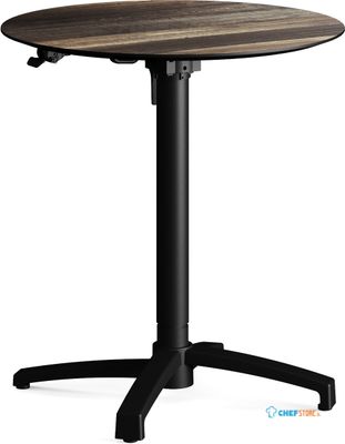 Feros 110101270 X Cross - In hoogte verstelbaar zwart tafelonderstel + Tropical Wood HPL Tafelblad Ø70 cm