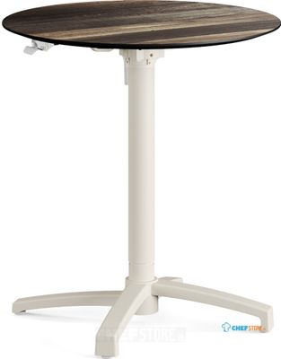 Feros 110151270 X Cross - In hoogte verstelbaar zand tafelonderstel + Tropical Wood HPL Tafelblad Ø70 cm