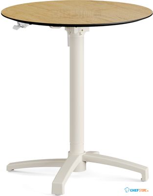 Feros 110151770 X Cross - In hoogte verstelbaar zand tafelonderstel + Teak wood HPL Tafelblad Ø70 cm