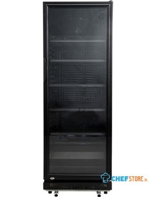 Koeler glasdeur 360L 671kWh 173x62cm zwart horeca 4 legplanken