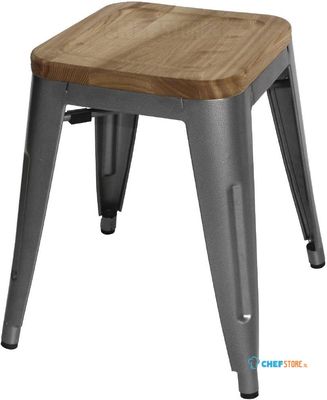 Bolero Stalen Kruk met Houten Zitting - Grijs (4 Stuks) - Bolero GM636