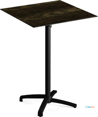 Feros 111031477 X Cross - Bartafel onderstel zwart + Riverwashed Wood HPL Tafelblad 70x70 cm